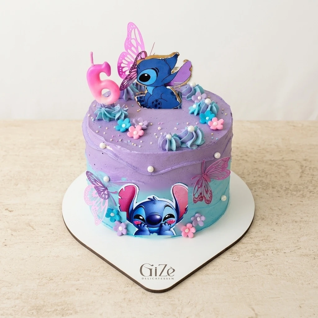 Stitch & Mariposas Filigrana en Degradé Lila y Turquesa - Vista Principal